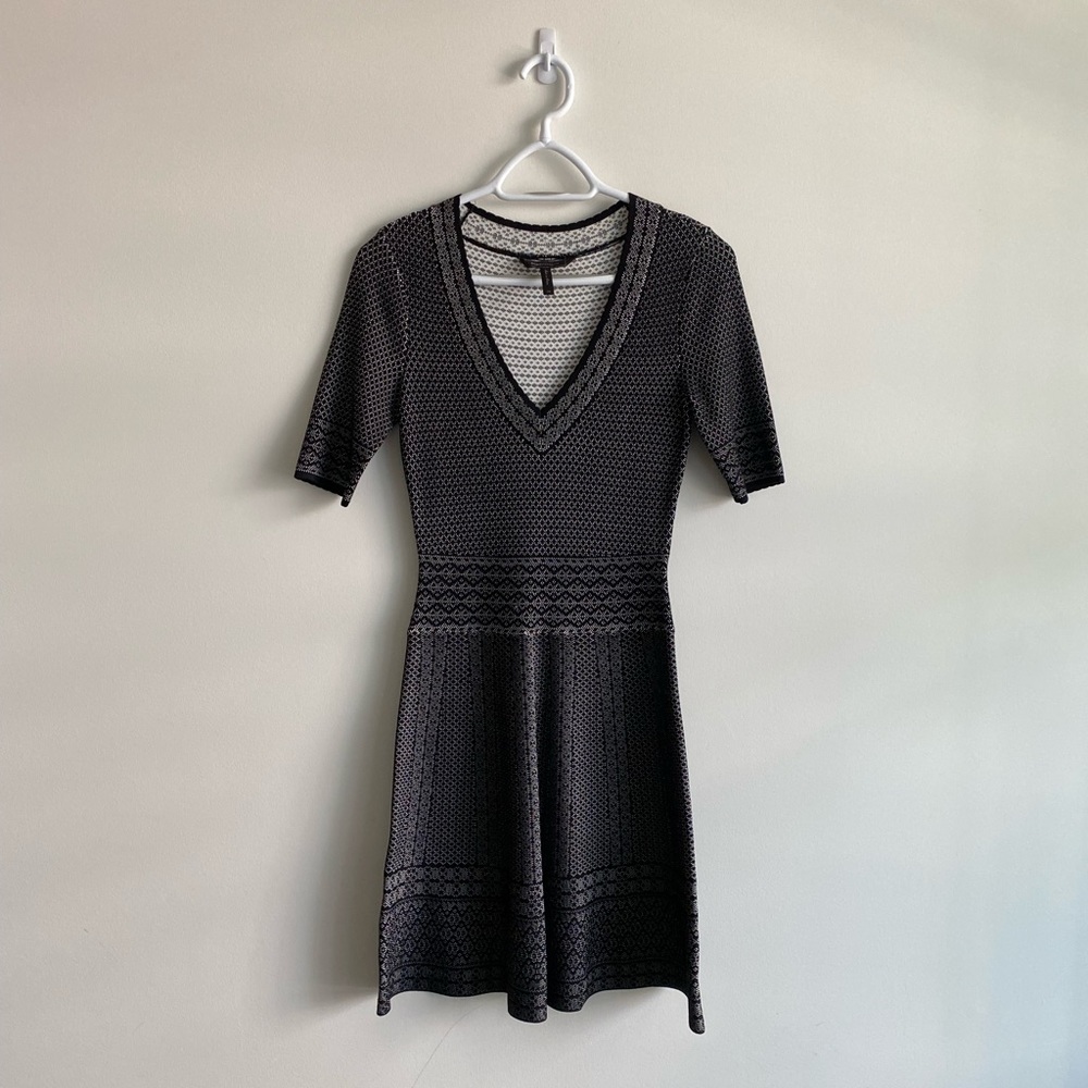 BCBG MAXAZRIA Black and White Crochet Pattern Dress